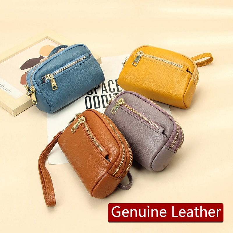 Ví da thật có sẵn dành cho nữ mini da bò dây kéo ví đựng tiền xu quà tặng sinh nhật cho nữ