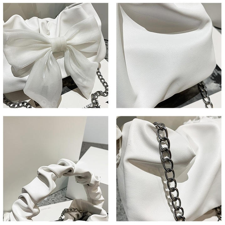 Túi Xách Đeo Vai Đính Nơ Xếp Ly Kiểu Pháp Thời Trang 2024 Dễ Thương Cho Nữ