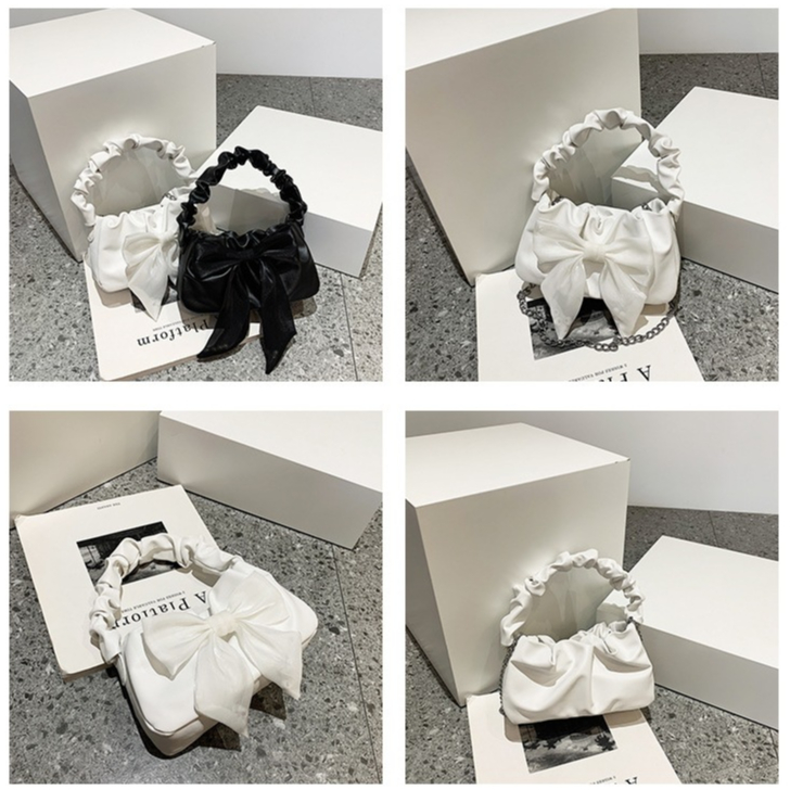 Túi Xách Đeo Vai Đính Nơ Xếp Ly Kiểu Pháp Thời Trang 2024 Dễ Thương Cho Nữ