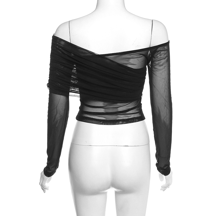 Áo croptop KLALIEN trễ vai tay dài màu trơn quyến rũ dành cho nữ | BigBuy360 - bigbuy360.vn
