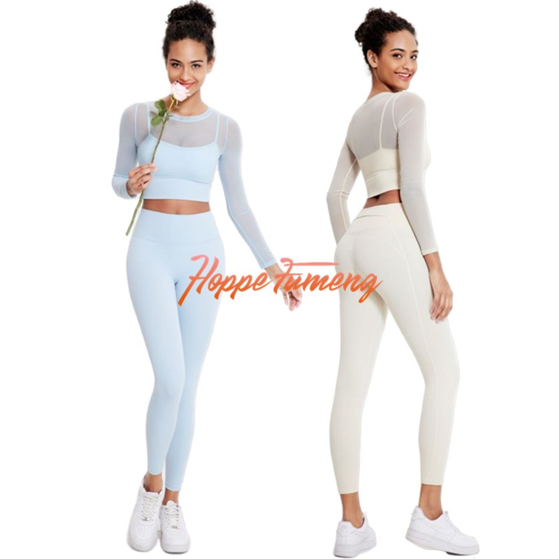 Bộ Đồ Tập Thể Dục Gồm Áo Dài Tay Có Mút Đệm Màu Sắc Ấm Áp Và Quần Legging Lưng Cao