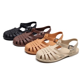 Sandal AYUER mũi tròn đế bằng chất liệu PVC thời trang mùa hè năng động dành cho nữ