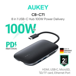 Hub chia cổng AUKEY CB-C71 8 trong 1 cổng Type C sang  USB3.0 A*3+PD100W type C*1+HDMI(4K30Hz)+TF/SD+MicroSD*1(5Gbps)+Ethernet port*1 Cho MacBook Air/Pro laptop / máy tính xách tay