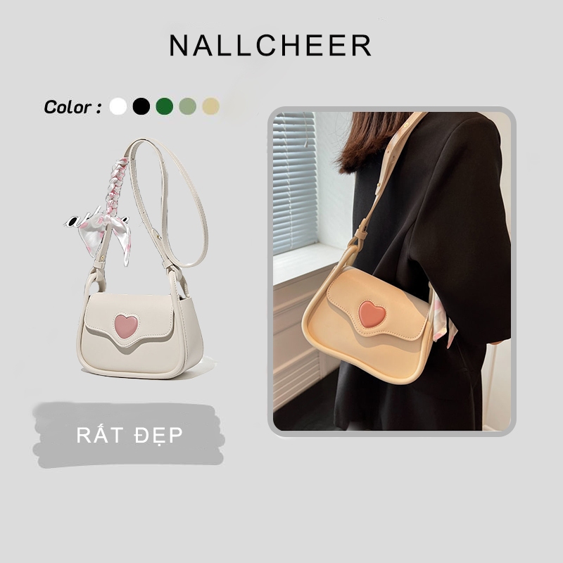 (có khăn quàng cổ) Túi xách đeo vai NALLCHEER bằng da PU màu trơn đơn giản thời trang mới hợp xu hướng đa năng