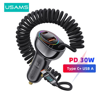 Usams Tẩu Sạc Nhanh PD 30W Cổng USB A C Màn Hình Kỹ Thuật Số 60W Cho Xe Hơi Cho 1phone15 IPd Android IP8-14  Máy tính bảng