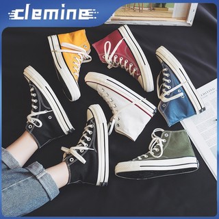 CLEMINE Giày Vải canvas Cổ Cao Buộc Dây Kiểu Hàn Quốc Cá Tính Cho Nữ