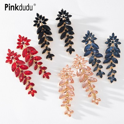 Pinkdudu Bông Tai Dáng Dài Hình Chiếc Lá Đính Đá 4 Màu Lãng Mạn Thời Trang Cho Nữ pd1566