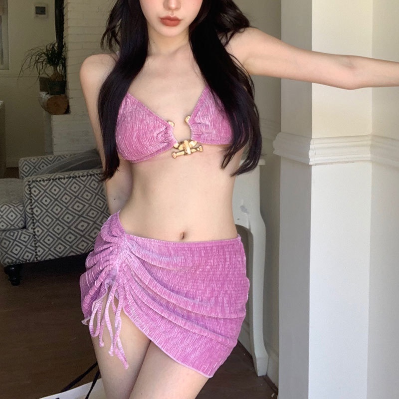 MTMM bikini 3 mảnh set bikini sexy hồng đồ bơi nữ Bãi biển phong cách nghỉ dưỡng theo phong cách Ins MMT185