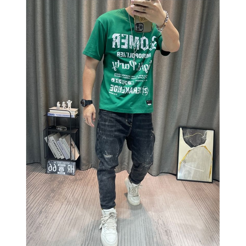 Áo Thun Cotton Lanh Cổ Tròn Tay Ngắn Dáng Rộng In Họa Tiết Thời Trang Mùa Hè Mới Cho Nam