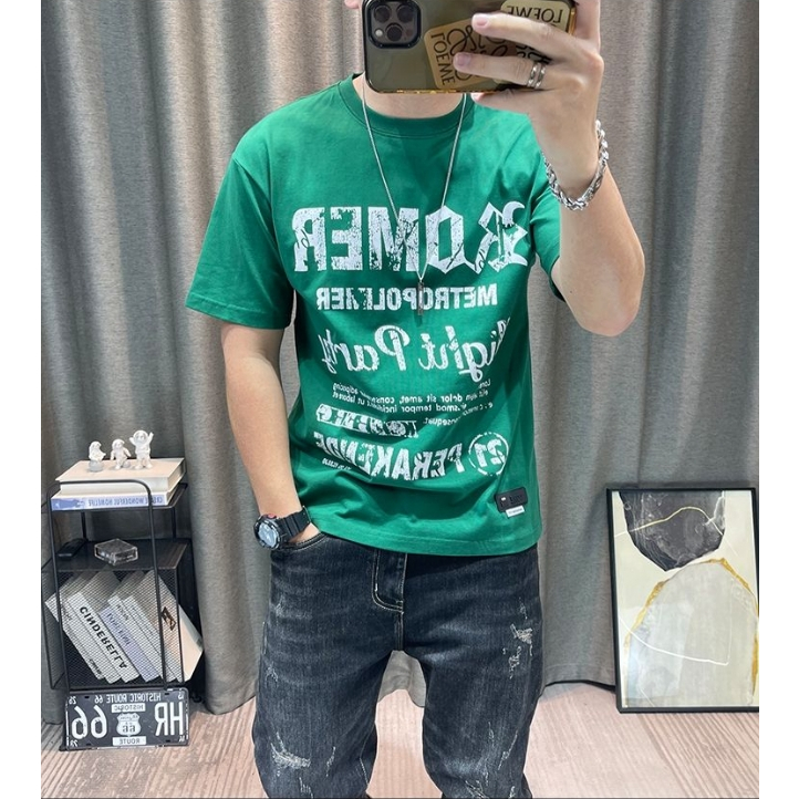 Áo Thun Cotton Lanh Cổ Tròn Tay Ngắn Dáng Rộng In Họa Tiết Thời Trang Mùa Hè Mới Cho Nam