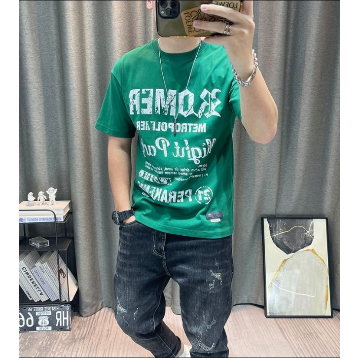 Áo Thun Cotton Lanh Cổ Tròn Tay Ngắn Dáng Rộng In Họa Tiết Thời Trang Mùa Hè Mới Cho Nam