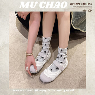 Muchao giày da đế dày mũi tròn phong cách anh quốc cho nữ
