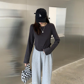 NZN Áo thun dài tay cổ tròn Hàn Quốc dáng ôm vừa vặn áo crop top