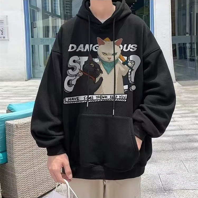 Áo hoodie dài tay cỡ lớn M-8XL Áo hoodie dài tay thông thường dành cho nam Họa tiết mèo may mắn
