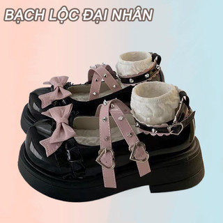 BẠCH LỘC ĐẠI NHÂN✨Mới Giày mary jane Da Đế Dày Mũi Tròn Phong Cách Nhật Bản Cho Nữ