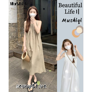 Đầm Midi Không Tay Màu Trắng Trơn Phong Cách Hàn Quốc Mới Cho Nữ
