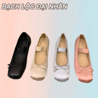 BẠCH LỘC ĐẠI NHÂN✨ Giày Búp Bê Vải Lụa satin Đế Bằng Phong Cách vintage
