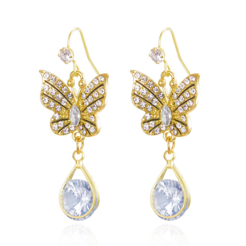 Bông Tai Dáng Dài Hình Bướm / Mặt Trăng / Lá Đính Đá Thời Trang Cho Nữ