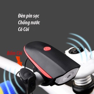 Đèn pin LED USB sạc chống nước siêu sáng có còi cho xe đạp