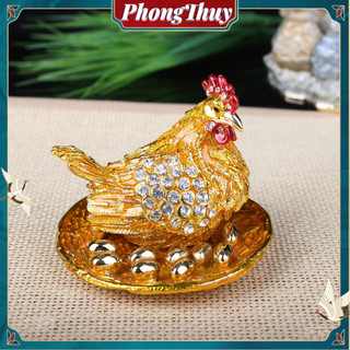 Tượng gà mái ấp trứng vàng may mắn tài lộc trang trí - Hộp Đựng Trang Sức Hình Gà Mái Vàng Để Bàn