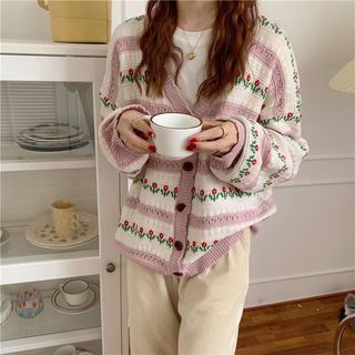 Áo khoác cardigan dệt kim tay dài cổ chữ V đính đá phong cách Nhật Bản mới 2021 cho nữ
