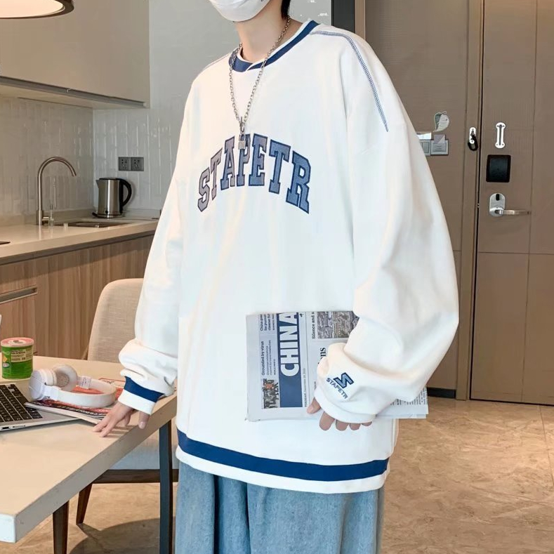 Áo Sweater Tay Dài Cổ Thuyền Phong Cách Hàn Quốc Đơn Giản Thời Trang Cho Nam