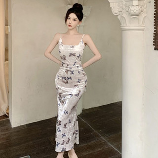 Đầm Hai Dây Ôm Dáng Họa Tiết Hoa Và Bướm Phong Cách Pháp Thời Trang Quyến Rũ Cho Nữ