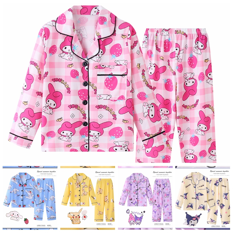 Bộ Đồ Ngủ Pijama In Họa Tiết Kuromi Melody Cinnamoroll Dễ Thương Thời Trang Cho Bé Gái 2024