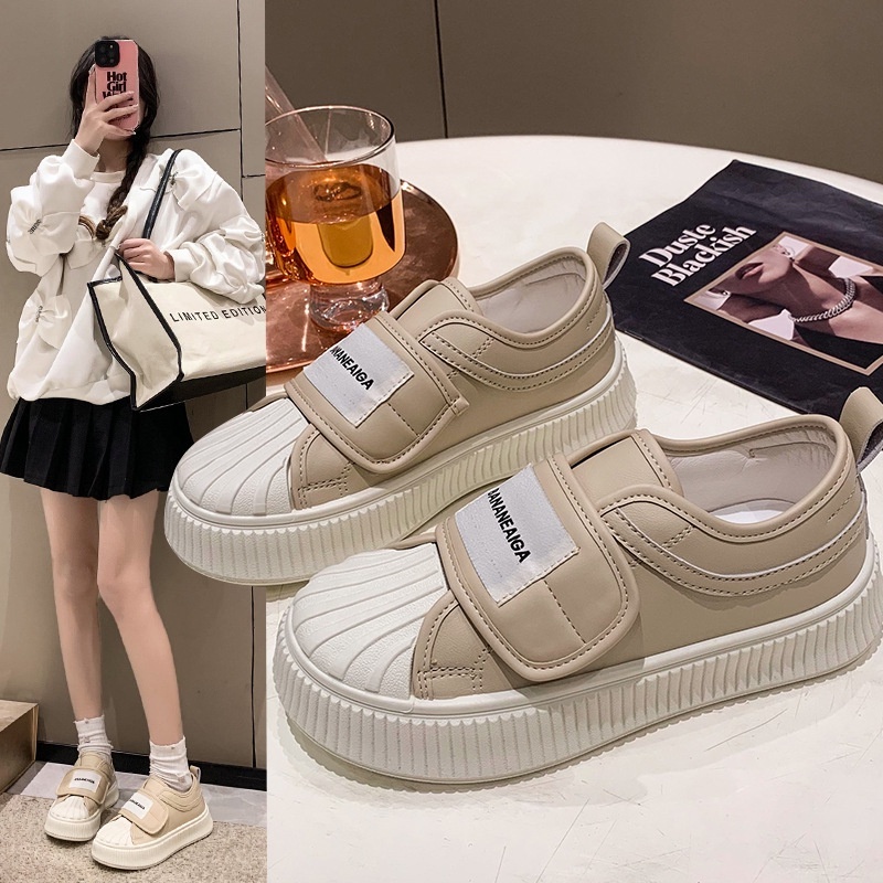 BẠCH LỘC ĐẠI NHÂN✨️️Giày Bánh Mì Khóa Dán Đế Dày Mũi Vỏ Sò Thời Trang Hàn Quốc Dành Cho Nữ