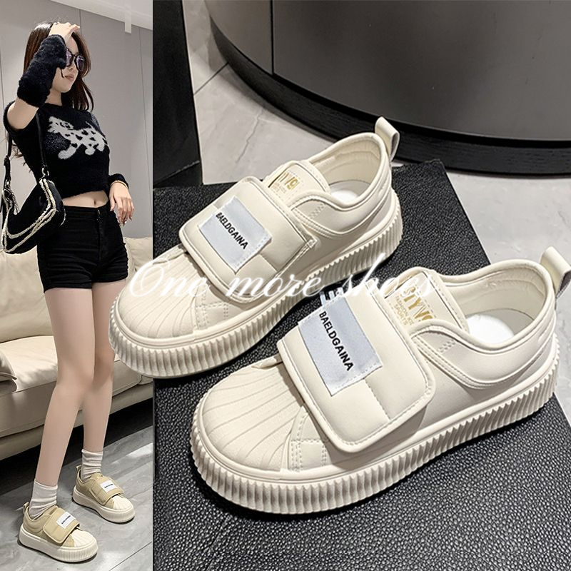 BẠCH LỘC ĐẠI NHÂN✨️️Giày Bánh Mì Khóa Dán Đế Dày Mũi Vỏ Sò Thời Trang Hàn Quốc Dành Cho Nữ