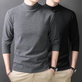 L-6xl Nam Màu Trơn Nhiệt Lớp Đế Hai Mặt Nhung Cổ Cao Tay Giữ Nhiệt Quần Lót Cao Cấp Chống Gió Bên Trong Áo