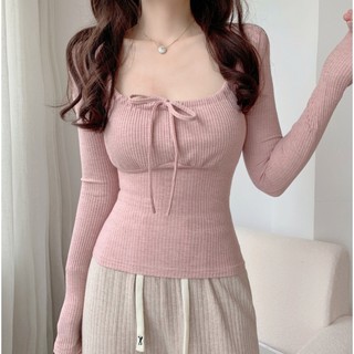 Áo Sơ Mi Tay Dài Cổ Vuông Thắt Nơ Thanh Lịch❤