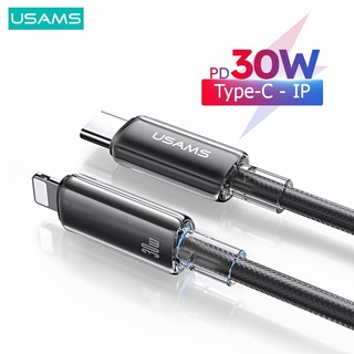 Usams Dây Cáp Sạc Nhanh 30W Type C - IP PD Trong Suốt Có Đèn Cho Iphone iPd 14 13 12 Pro Max