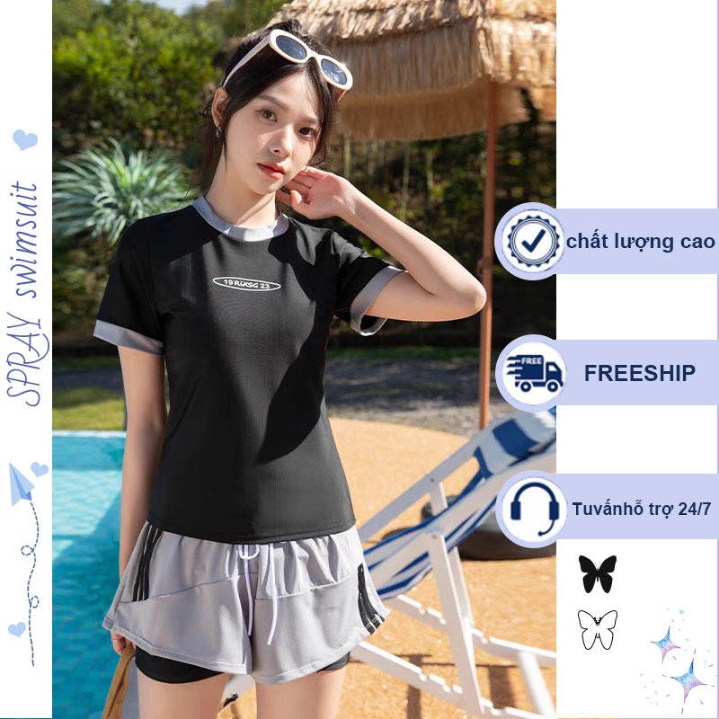 【SPRAY】đồ bơi nữ 2 Mảnh đồ bơi nữ kín đáo Năng Động Cho Nữ Đồ thể thao Nữ_Chất liệu thun cao cấp co giãn thoáng mát - Quần áo tập gym nữ, chạy bộ, Đồ Bơi nữ đi biển