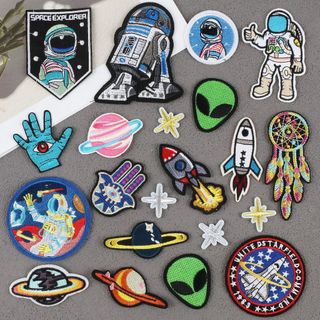 Sticker ủi thêu hình phi hành gia / tàu vũ trụ độc đáo