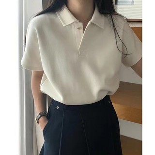 NUZIRO Áo polo Ngắn Tay Dáng Rộng Phối Nút Thời Trang Hàn Quốc Cho Nữ