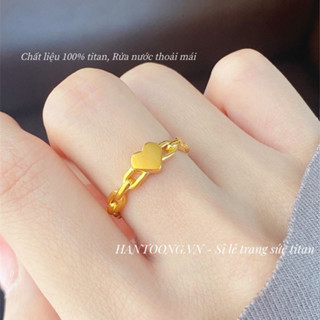 Nhẫn titan nữ không gỉ mạ vàng 18k mặt hình trái tim xinh xắn dễ thương thời trang trẻ trung