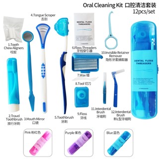  1 Hộp 12 Bàn Chải Nha Khoa Làm Sạch Răng Miệng Có Thể Gập Lại  Oral Care Cleaning Braces Dental Teeth Kits 