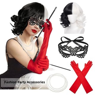 Bộ Tóc Giả Ngắn Xoăn Màu Trắng Đen Hóa Trang Nhân Vật Hoạt Hình cruella de vil