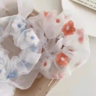 Dây cột tóc thêu hoa màu hồng / xanh dương lãng mạn ngọt ngào