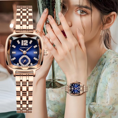 Đồng Hồ quartz CRRJU Mặt Vuông Nhỏ Bằng Thép Không Gỉ Chống Thấm Nước Thời Trang Sang Trọng Cho Nữ 5014