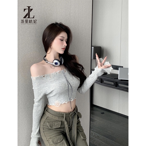 ZHELIHANGFEI Áo Dệt Kim Trễ Vai Tay Dài Eo Cao Gợi Cảm Cho Nữ | BigBuy360 - bigbuy360.vn