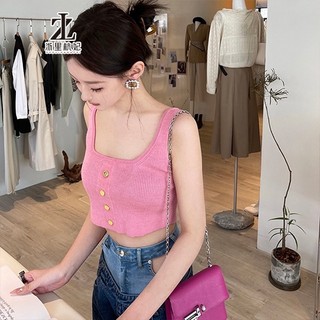 Áo dây dệt kim ZHELIHANGFEI có nút màu vàng thời trang quyến rũ cho nữ