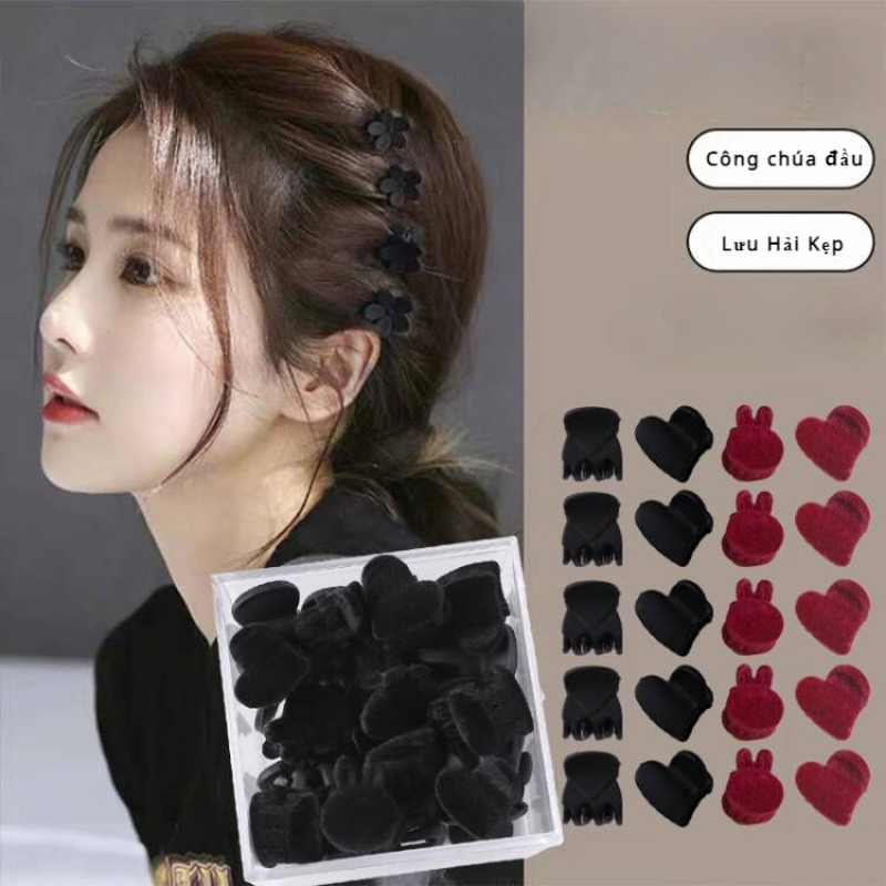 Kẹp Tóc Mini Bằng Vải Nhung Họa Tiết Trái Tim Thời Trang Dành Cho Nữ