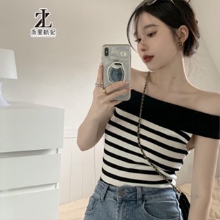 Áo dệt kim ZHELIHANGFEI trễ vai họa tiết kẻ sọc thời trang quyến rũ