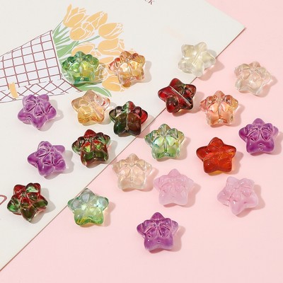 Set 10 Hạt Xỏ Lỗ 15mm Hình Nơ / Ngôi Sao Bằng Thủy Tinh Làm Trang Sức DIY