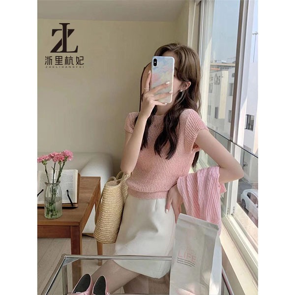 ZHELIHANGFEI Áo Thun Dệt Kim Mỏng Dáng Ôm Ngắn Tay Phong Cách Pháp Thời Trang Xuân Hè Kiểu Mới | BigBuy360 - bigbuy360.vn