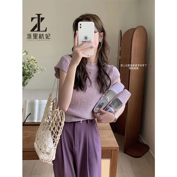 ZHELIHANGFEI Áo Thun Dệt Kim Mỏng Dáng Ôm Ngắn Tay Phong Cách Pháp Thời Trang Xuân Hè Kiểu Mới | BigBuy360 - bigbuy360.vn