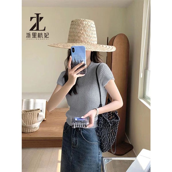 ZHELIHANGFEI Áo Thun Dệt Kim Mỏng Dáng Ôm Ngắn Tay Phong Cách Pháp Thời Trang Xuân Hè Kiểu Mới | BigBuy360 - bigbuy360.vn