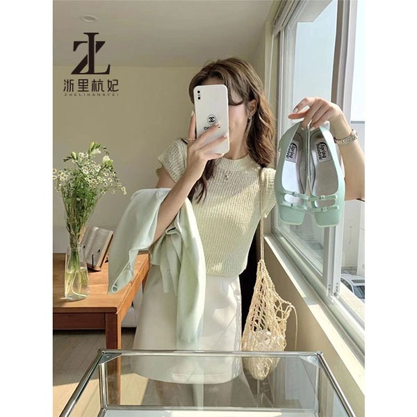 ZHELIHANGFEI Áo Thun Dệt Kim Mỏng Dáng Ôm Ngắn Tay Phong Cách Pháp Thời Trang Xuân Hè Kiểu Mới | BigBuy360 - bigbuy360.vn
